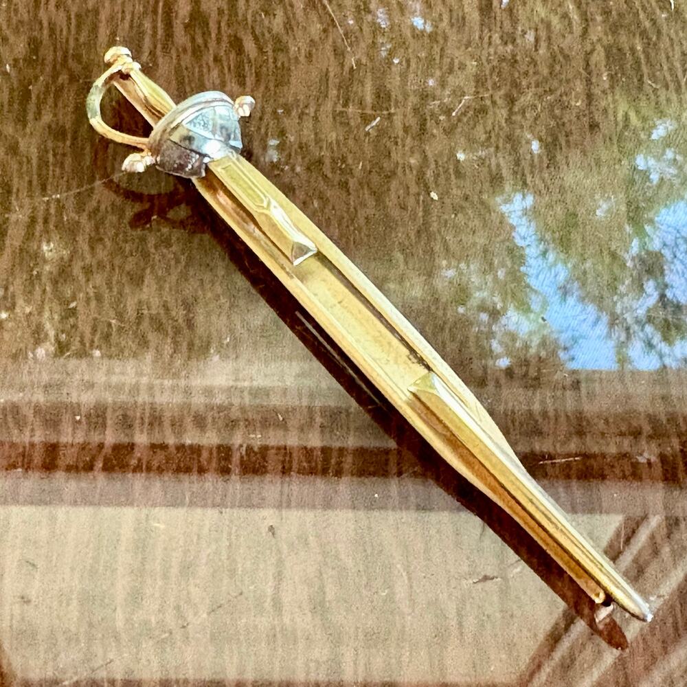 Vintage Swank Sword Tie Clip Gold Silver Tone Accent Tie Bar
